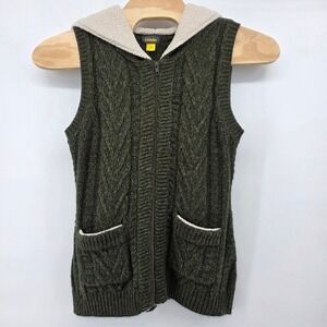 Cabelas Womens Green Cable Knit Sherpa Lined Hood, Hooded Vest Size L